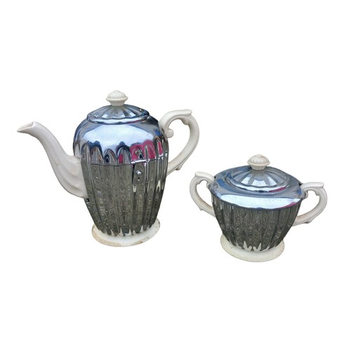 290 - AN ART DECO TEAPOT AND JUG WITH THE INSULATED STEEL COVERS