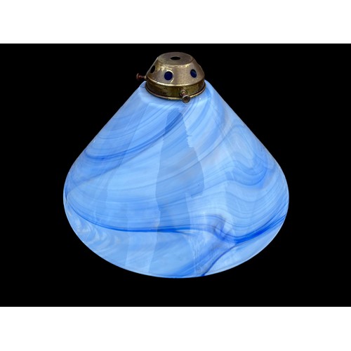 291 - A BEAUTIFUL VINATGE SWIRLED BLUE GLASS CEILING SHADE 12