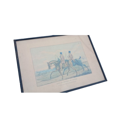 299 - A LOT OF 4 ANTIQUE HORSE JUMPING PRINTS IN EBONY FRAMES