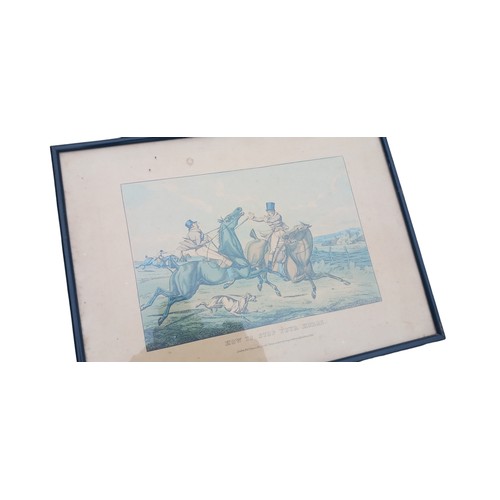 299 - A LOT OF 4 ANTIQUE HORSE JUMPING PRINTS IN EBONY FRAMES