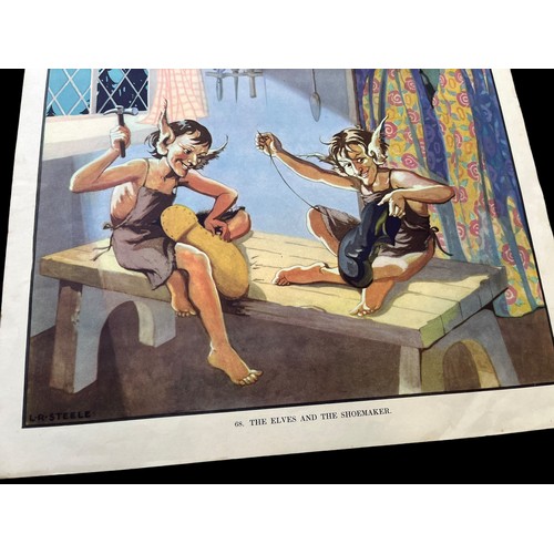 536 - A 1920/30s LITHOGRAPHIC SCHOOL POSTER THE ELVES AND THE  SHOEMAKER