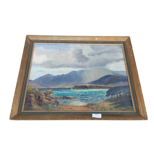 316 - A OIL ON CANVAS OF COASTAL SCENE BY  T.E. SPENCER