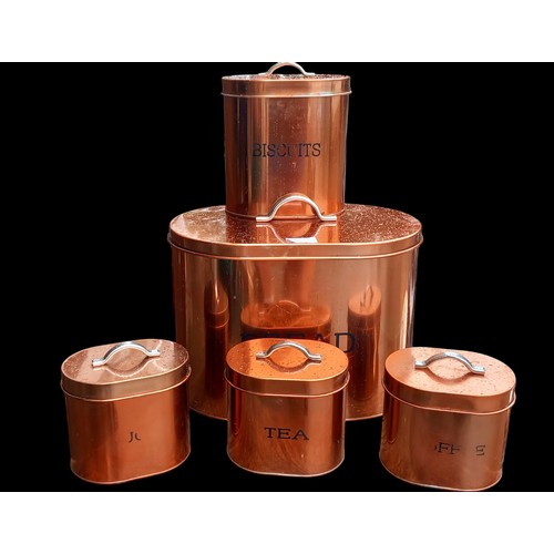 351 - A SET OF ROSE GOLD COLOURED KITCHEN TIDIES & WINE RACK