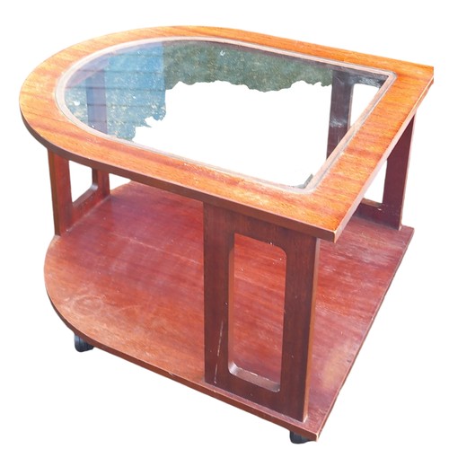 354 - A RETRO TEAK SIDE TABLE WITH GLASS TOP BELIEVED TO BE G-PLAN