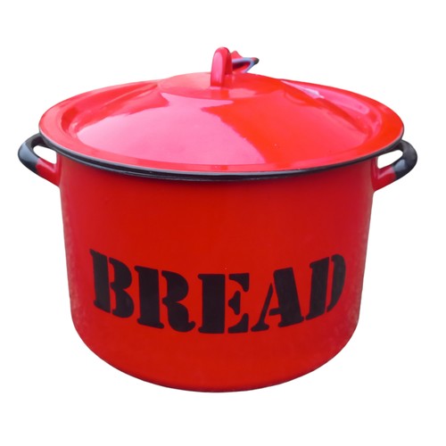 359 - A RED ENAMEL BREADBIN