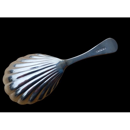 485 - A HALLMARKED SILVER SHELL SHAPE TODDY SPOON