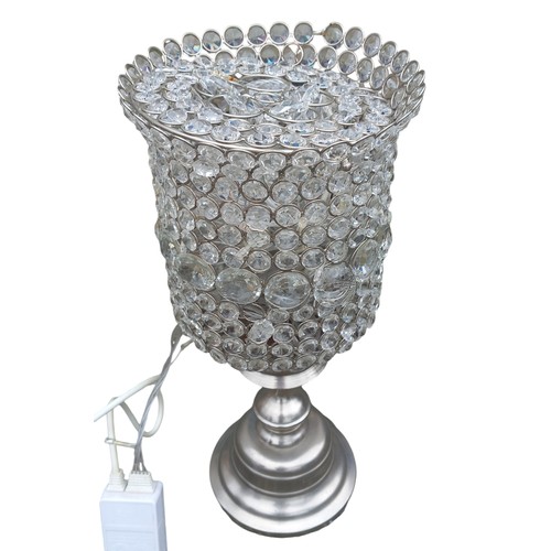 370 - A CRYSTAL DROP TABLE LAMP WITH A STRING OF LIGHTS