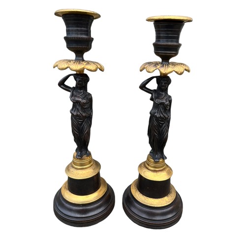 521 - A PAIR OF REGENCY BRONZE AND ORMULU CANDLESTICK 9