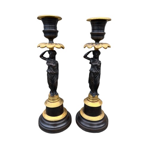 521 - A PAIR OF REGENCY BRONZE AND ORMULU CANDLESTICK 9