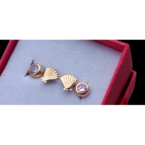 522 - 2 PAIRS OF 9CT GOLD EARRINGS SHELLS & COLOURED STONES