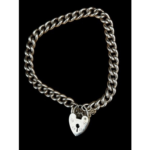 542 - A HEAVY SILVER WRIST ALBERT LINK CHAIN WITH SILVER HEART LOCK 18.8g