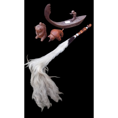 410 - AN UNUSUAL FEATHER DUSTER WITH A PORCELAIN FIGURED HANDLE