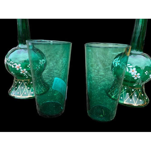 412 - A 4 PIECE LOT OF ANTIQUE GREEN GLASSWARES