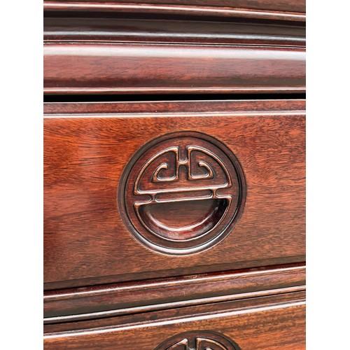 424 - A REAL QUALITY  ORIENTAL ROSEWOOD 2 OVER 2 CHEST OF DRAWERS  WITH CARVED RECESSED HANDLES AND ALL DR... 