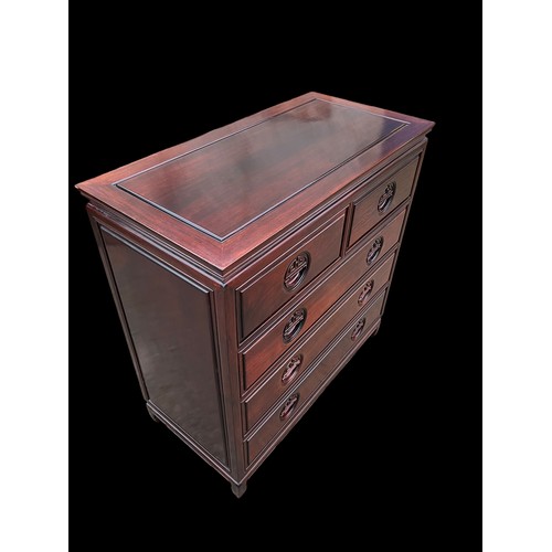 424 - A REAL QUALITY  ORIENTAL ROSEWOOD 2 OVER 2 CHEST OF DRAWERS  WITH CARVED RECESSED HANDLES AND ALL DR... 