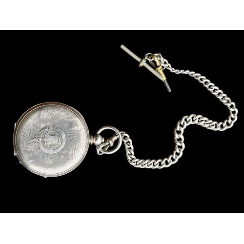 443 - A 925 SILVER POCKET WATCH WITH SILVER WATCH CHAIN