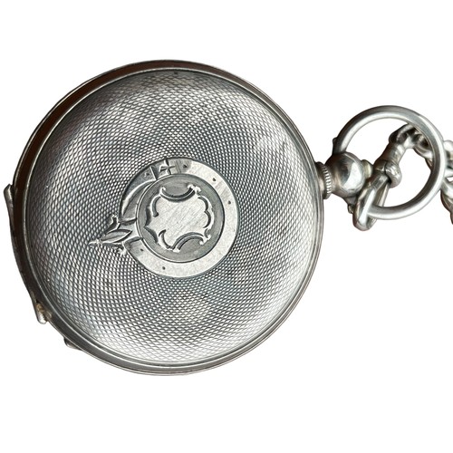 443 - A 925 SILVER POCKET WATCH WITH SILVER WATCH CHAIN