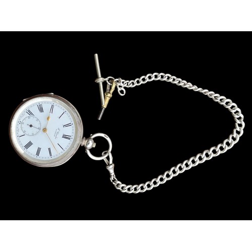 443 - A 925 SILVER POCKET WATCH WITH SILVER WATCH CHAIN