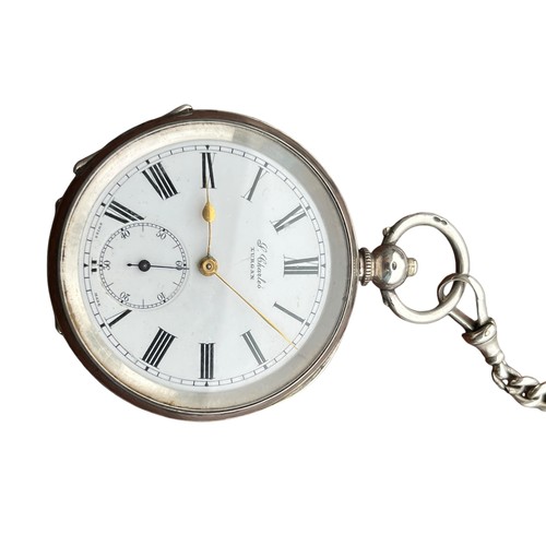 443 - A 925 SILVER POCKET WATCH WITH SILVER WATCH CHAIN