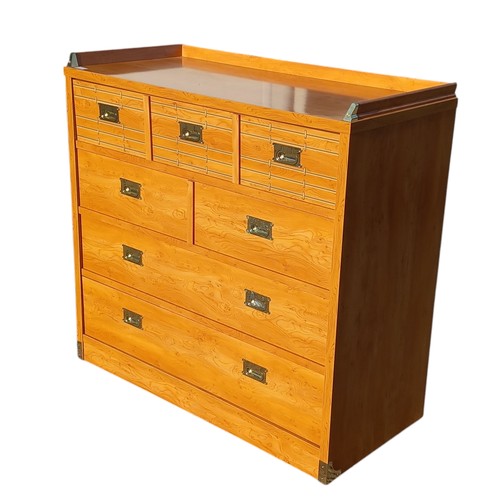 642 - HIGH QUALITY BEECH GALLERY BACK 3 OVER 3 DRAWER CHEST WITH BRASS HANDLES/BRACKETS BY FRENCH MAKER GA... 