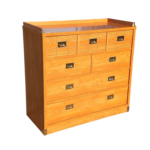 642 - HIGH QUALITY BEECH GALLERY BACK 3 OVER 3 DRAWER CHEST WITH BRASS HANDLES/BRACKETS BY FRENCH MAKER GA... 