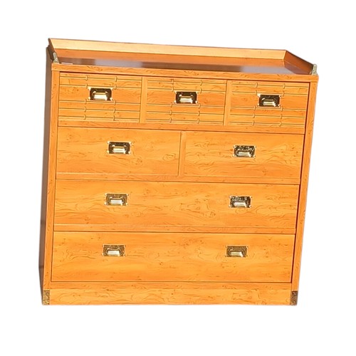 642 - HIGH QUALITY BEECH GALLERY BACK 3 OVER 3 DRAWER CHEST WITH BRASS HANDLES/BRACKETS BY FRENCH MAKER GA... 