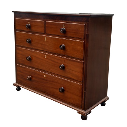 648 - A VERY NICE GEORGIAN 2 OVER 3 MAHOGANY CHEST OF DRAWERS WITH INLAID DETAIL