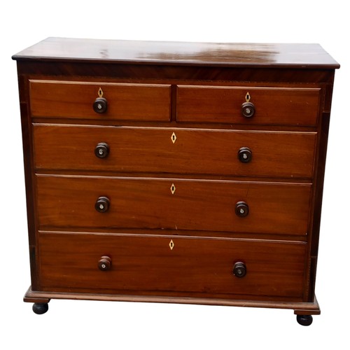 648 - A VERY NICE GEORGIAN 2 OVER 3 MAHOGANY CHEST OF DRAWERS WITH INLAID DETAIL