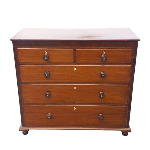 648 - A VERY NICE GEORGIAN 2 OVER 3 MAHOGANY CHEST OF DRAWERS WITH INLAID DETAIL