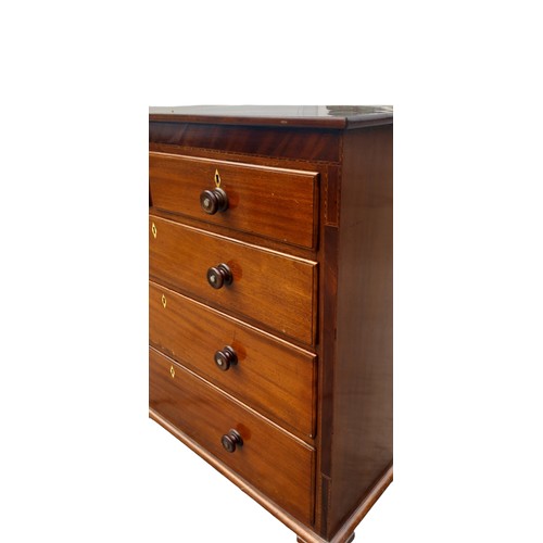 648 - A VERY NICE GEORGIAN 2 OVER 3 MAHOGANY CHEST OF DRAWERS WITH INLAID DETAIL