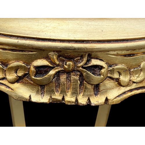 653 - PAIR OF MARBLE TOP GOLD PLANT STANDS