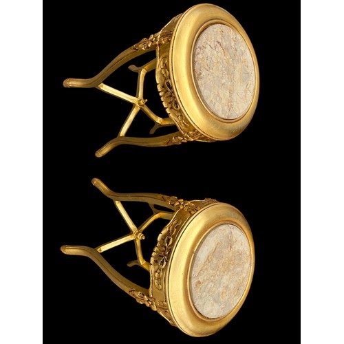 653 - PAIR OF MARBLE TOP GOLD PLANT STANDS