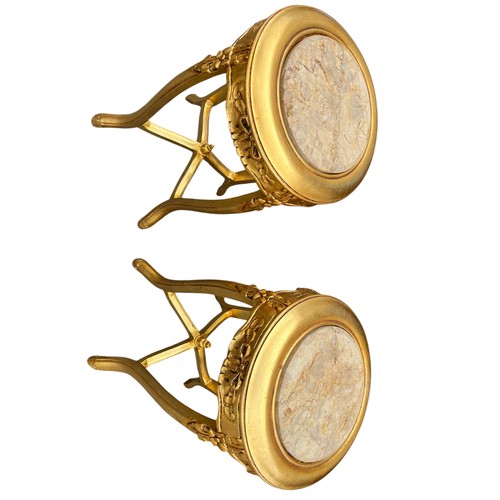 653 - PAIR OF MARBLE TOP GOLD PLANT STANDS