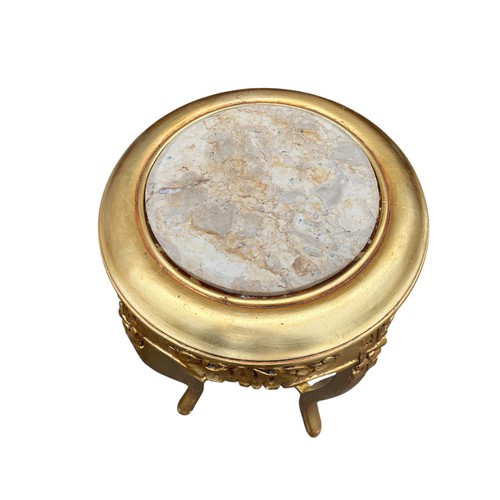 653 - PAIR OF MARBLE TOP GOLD PLANT STANDS