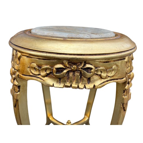 653 - PAIR OF MARBLE TOP GOLD PLANT STANDS