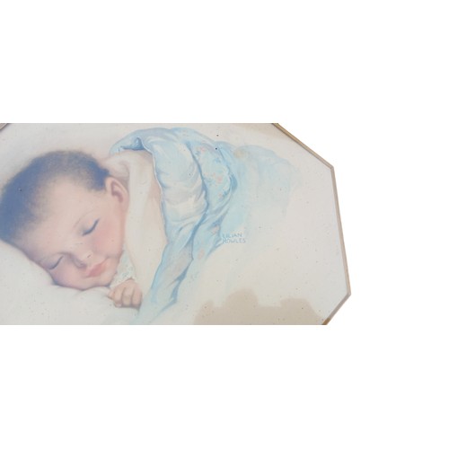 663 - A PAIR OF ORIGINAL 1930s LILIAN ROW;ES PRINTS  OF SLEEPING BABIES 21.5X17.5