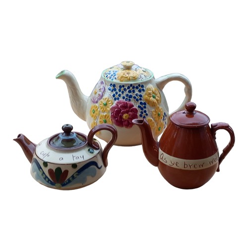 677 - 3 MIXED TORQUAY TEAPOTS