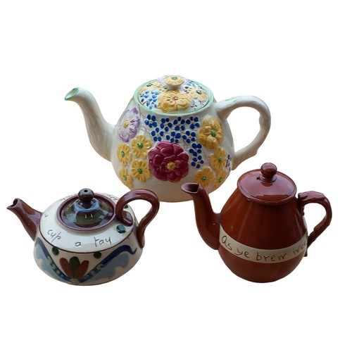 677 - 3 MIXED TORQUAY TEAPOTS