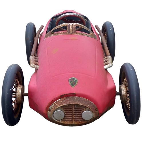 632 - A  FANTASTIC  VINTAGE CHILD PEDAL RACING CAR (METAL BODY)WITH PNUMATIC WHEELS