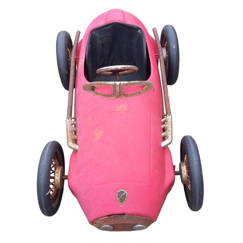 632 - A  FANTASTIC  VINTAGE CHILD PEDAL RACING CAR (METAL BODY)WITH PNUMATIC WHEELS