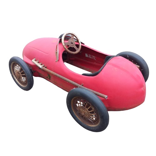 632 - A  FANTASTIC  VINTAGE CHILD PEDAL RACING CAR (METAL BODY)WITH PNUMATIC WHEELS