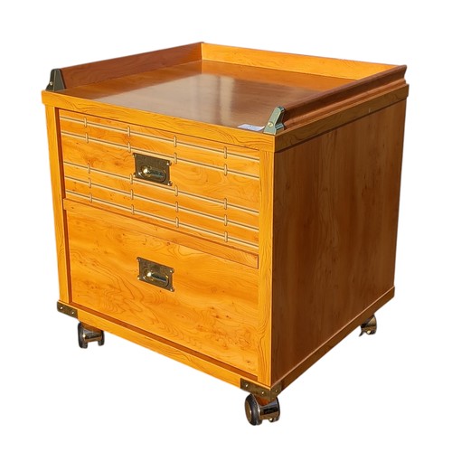 640 - HIGH QUALITY BEECH 3 DRAWER BEDSIDE WITH BRASS HANDLES/BRACKETS BY FRENCH MAKER GAUTIER