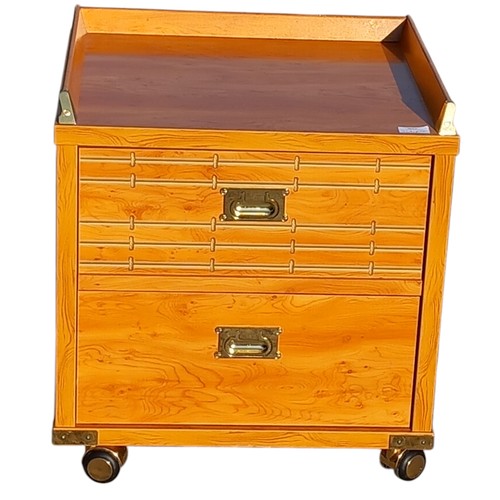 640 - HIGH QUALITY BEECH 3 DRAWER BEDSIDE WITH BRASS HANDLES/BRACKETS BY FRENCH MAKER GAUTIER