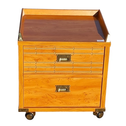 640 - HIGH QUALITY BEECH 3 DRAWER BEDSIDE WITH BRASS HANDLES/BRACKETS BY FRENCH MAKER GAUTIER