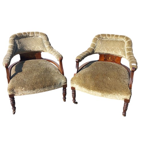 368A - 2 LATE VICTORIAN INLAID TUB ARMCHAIRS