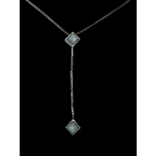 205 - A SILVER AND M.O.P DOUBLE DROP BOX LINK NECKLACE