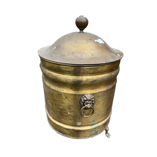 250A - A BRASS COAL SCUTTLE PAW FOOT LION HEAD HANDLES