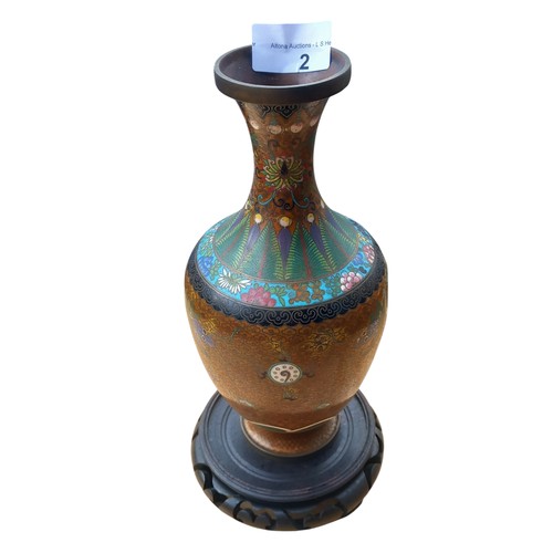 2 - A CLOISONNE VASE ON WOODEN  BASE 11