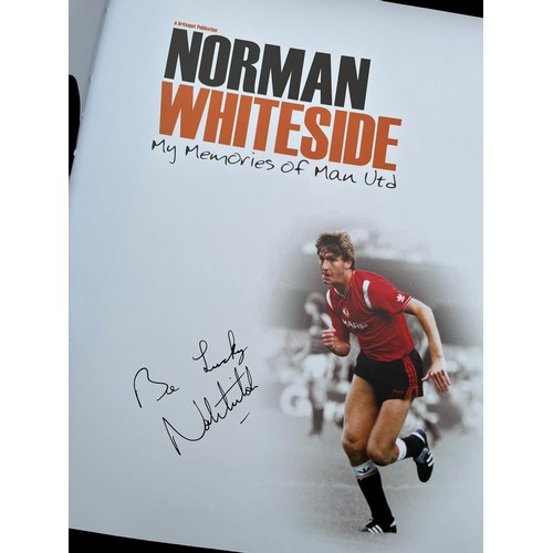 95 - SIGNED NORMAN WHITESIDE BOOK WITH 2 EARLY MAN UTD PROGRAMMES AND 1 OTHER BOOK