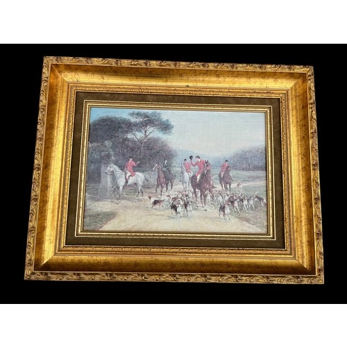 115 - A PAIR OF GILT FRAMED OILOGRAMMES OF HUNT SCENES 15x11